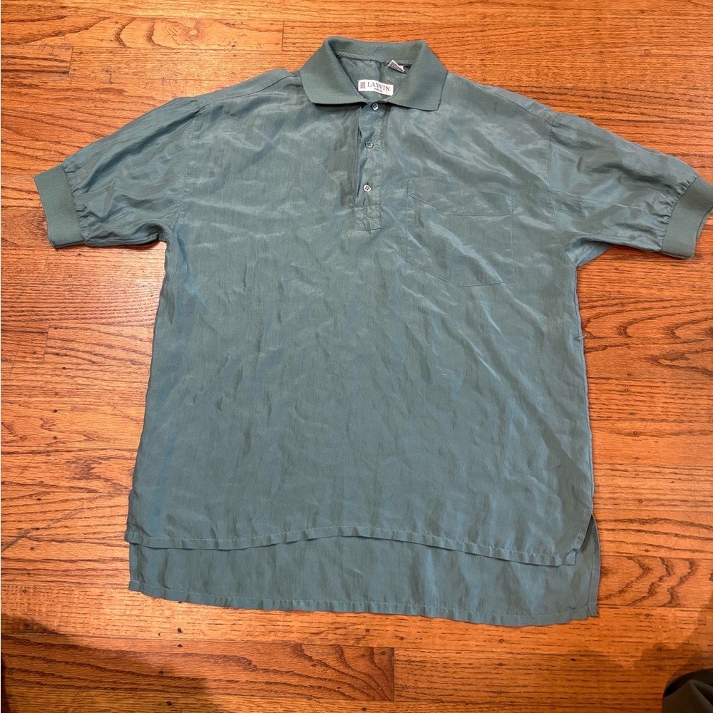 VTG Lanvin Paris 100% Silk Shirt Size Small Green Top Quarter Button Up